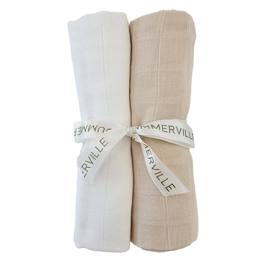 Musselin stofbleer - hvid og beige